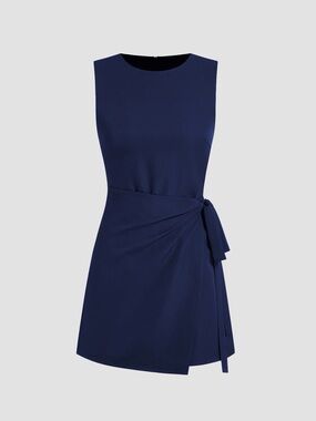 Cider Navy Tie-Sash Mini Dress